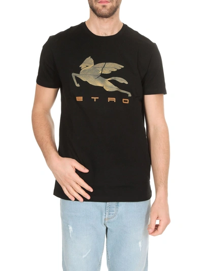 Etro T-shirt With Big Pegasus Print In Black