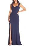 Dress The Population Monroe Side Slit Gown In Midnight Blue