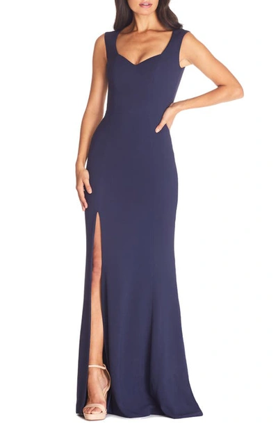 Dress The Population Monroe Side Slit Gown In Midnight Blue