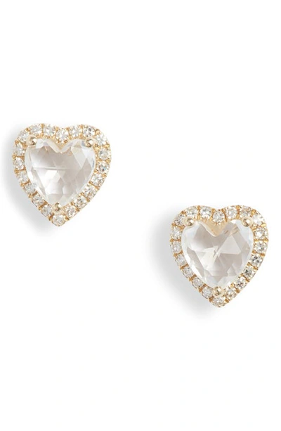 Ef Collection Diamond & Topaz Heart Stud Earrings In Yellow Gold/ White Topaz