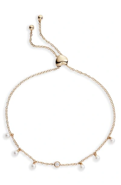 Ef Collection Diamond & Pearl Bolo Bracelet In Yellow Gold/ Pearl