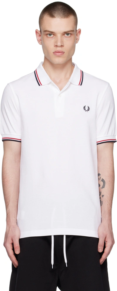 Fred Perry Twin Tipped Logo Polo In White/red/navy