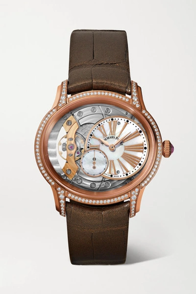 Audemars Piguet Millenary 39.5mm 18-karat Pink Gold, Alligator, Diamond And Mother-of-pearl Watch In Rose Gold