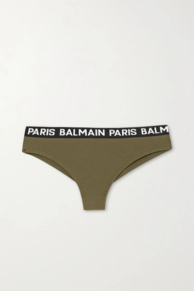 Balmain Jacquard-trimmed Cotton-blend Jersey Briefs In Green