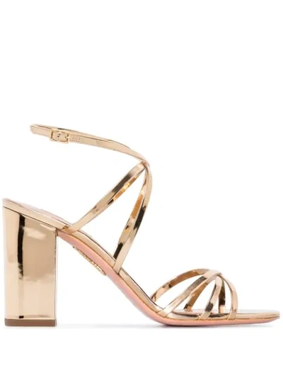 Aquazzura Gin 85 Metallic Patent-leather Sandals In Gold ModeSens