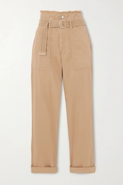 Vanessa Bruno Epagny Belted Frayed Cotton-blend Canvas Tapered Pants In Beige
