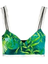 Versace Lace-trimmed Printed Silk-twill Bustier Top In Green