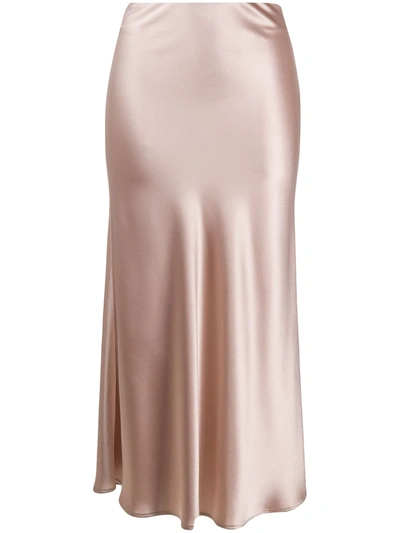 Galvan Rose Nude Valletta Satin Midi Skirt In Pink