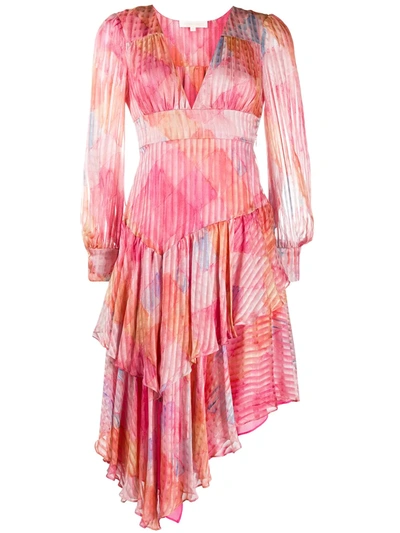 Loveshackfancy Meridian Ruffled Printed Silk-satin Jacquard Midi Dress In Rainbow Cloud