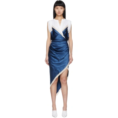 Alexander Wang Wrap-effect Layered Lace-trimmed Silk-satin And Cotton-jersey Dress In Blue
