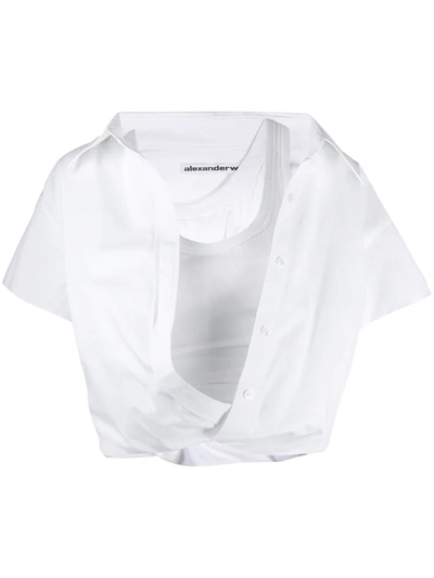 Alexander Wang Cropped Layered Cotton-twill And Ribbed Jersey Blouse In White