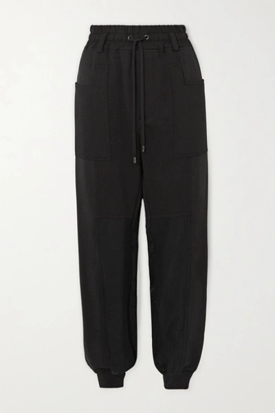 Tom Ford Paneled Silk And Cotton-blend Jersey Track Pants In Black