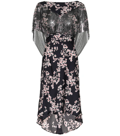 Rabanne Layered Floral-print Chainmail Midi Dress In Black