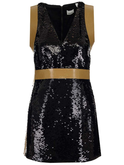 Burberry Oana Tape-trimmed Sequined Crepe Mini Dress In Black,beige