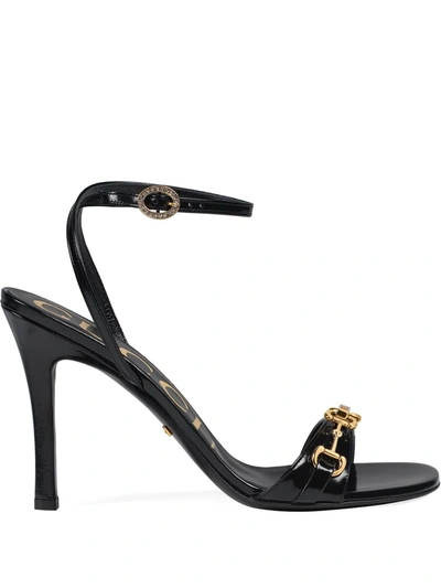 Gucci Women's Leather Sandal With Horsebit Chain In Black