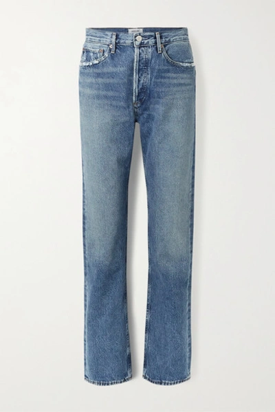 Agolde + Net Sustain Lana Distressed Organic Low-rise Straight-leg Jeans In Mid Denim