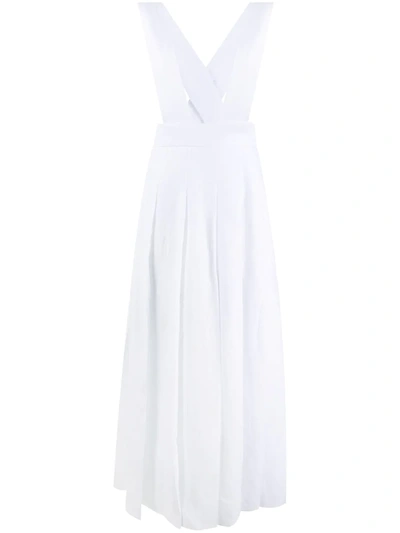 Miu Miu Pleated Linen Pinafore Maxi Dress In White