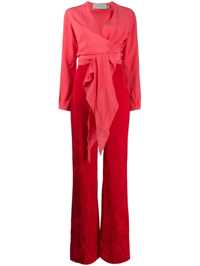 Silvia Tcherassi Kalamary Tie-detailed Silk Jumpsuit In Pink And Red