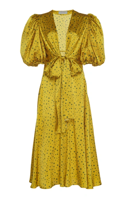 Silvia Tcherassi Lirio Polka-dot Silk-satin Midi Dress In Yellow