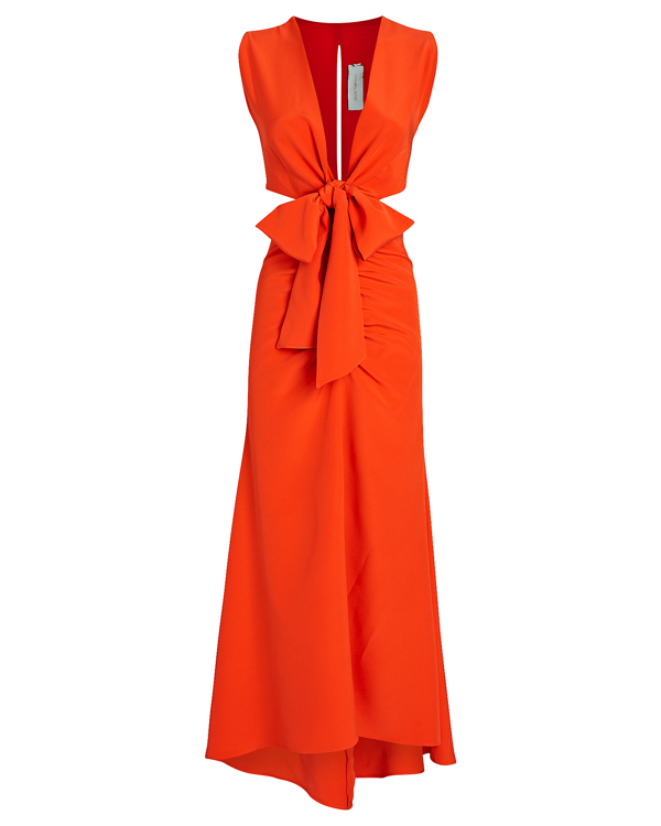orange silk midi dress