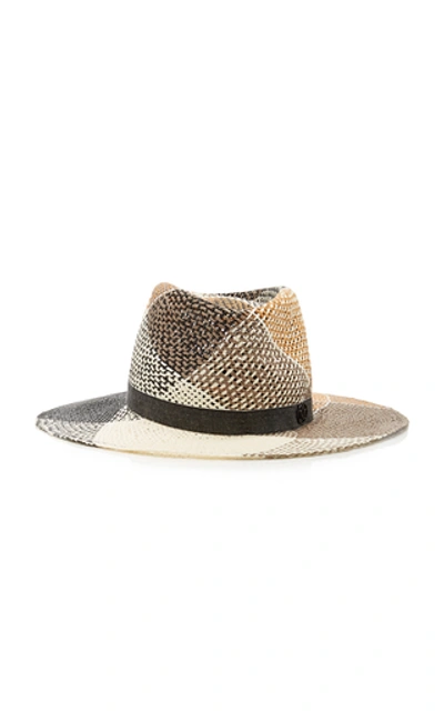 Maison Michel Charles Checked Straw Hat In Brown