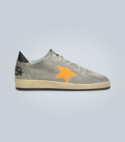 Golden Goose Ball Star Distressed Suede And Rubber Sneakers In Grey