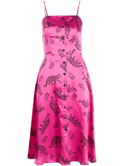 Hvn Atlanta Printed Woven-silk Knee-length Dress In Pink