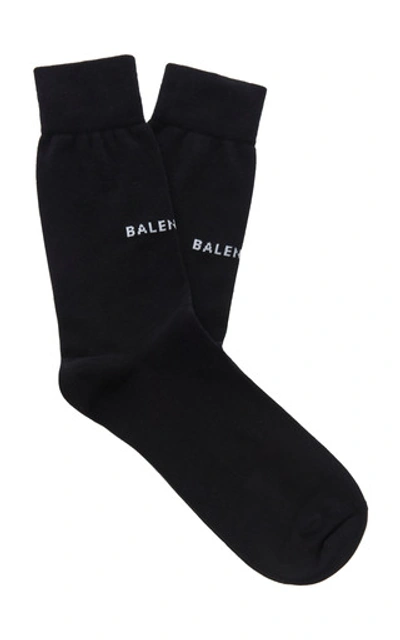 Balenciaga Ribbed Logo Cotton-blend Socks In Black/white