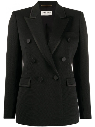 Saint Laurent Wool Double-breasted Jacket In Black