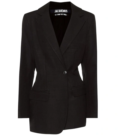 Jacquemus Asymmetric Double-breasted Hopsack Jacket In Black