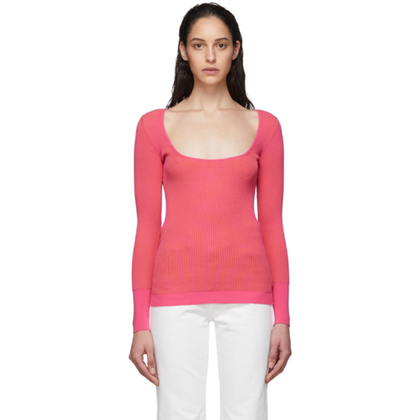 Jacquemus Rosa Scoop Neck Ribbed Jersey Sweater In Pink Strip Modesens