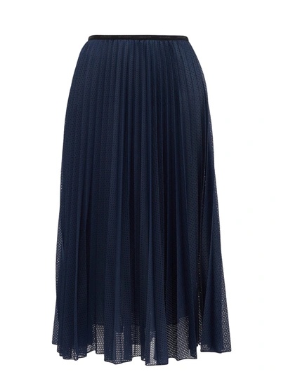 Moncler Pleated Mesh Midi Skirt In Blue