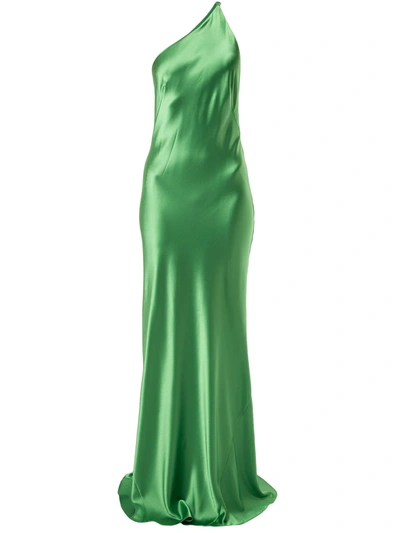 Galvan Roxy One-shoulder Satin Maxi Dress In Green
