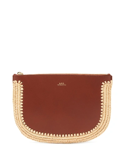 Apc Half Moon Raffia-trimmed Smooth-leather Pouch In Cad Noisette