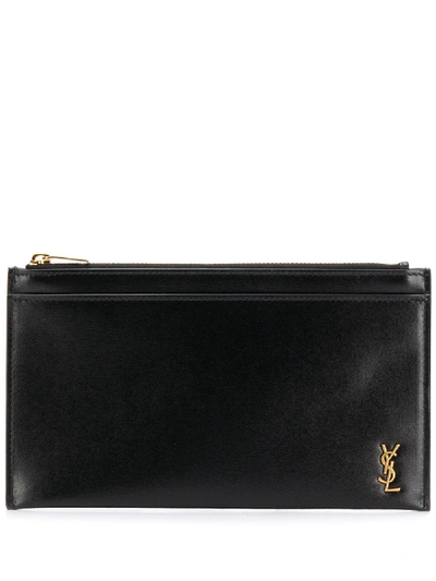 Saint Laurent Ysl Monogram Leather Pouch In Black