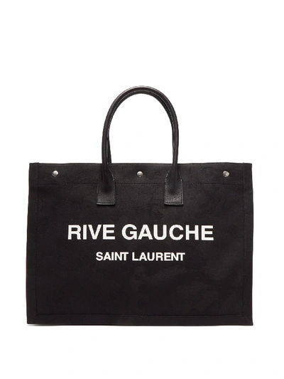 Saint Laurent Noe Rive Gauche-print Camouflage-effect Tote Bag In Black