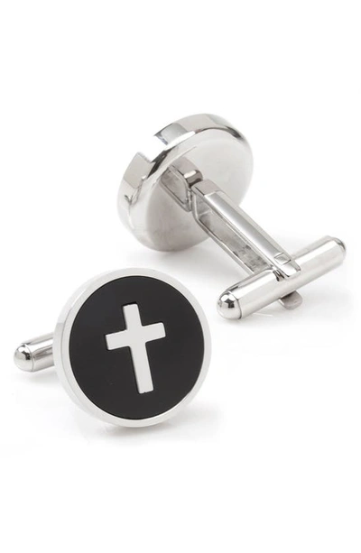 Cufflinks, Inc Men's Cross Onyx Round Cufflinks