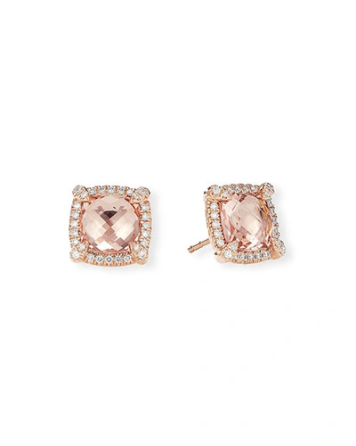 David Yurman Chatelaine Pave Bezel Stud Earrings In 18k Rose Gold With Morganite