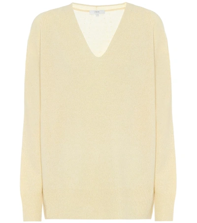 Vince V-neck Shaker Knit Cashmere Sweater In Heather Sesame