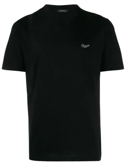 Ermenegildo Zegna Logo-embroidered Cotton-jersey T-shirt In Black