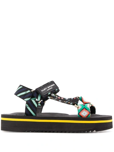 Kurt Geiger Olivia Mixed Print Canvas Flatform Sandals In Green