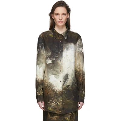 Acne Studios Landscape-print Linen Shirt Brown/white