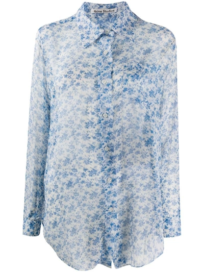 Acne Studios Floral-print Chiffon Blouse In Blue White