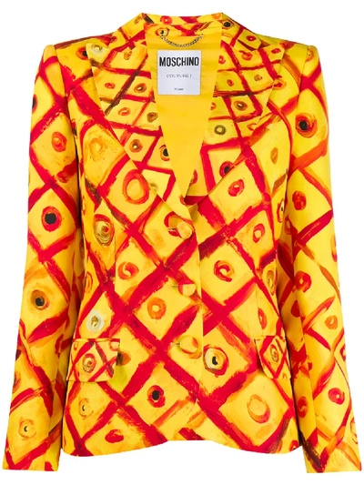 Moschino Viscose Cady Jacket Red And Yellow Squares