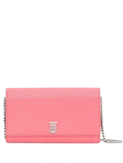 Burberry Hannah Tb Leather Wallet-on-chain In Candy Floss / Silver