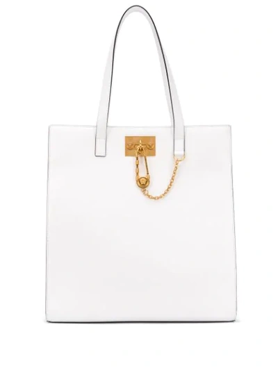 Versace Safety Pin Tote Bag In White