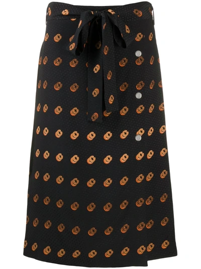 Coach Pop Contrast Wrap Skirt In Colour<lsn_delimiter>black/orange