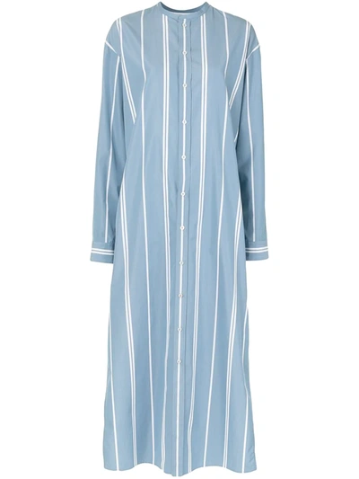 Jil Sander Striped Cotton Maxi Shirt Dress In Blue
