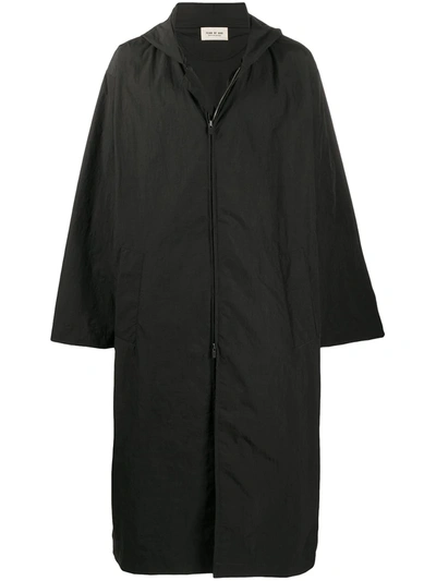 Fear Of God Nylon Hooded Reflective Logo Raincoat In Black