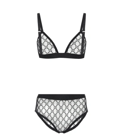 Gucci Gg-jacquard Mesh Bra And High-rise Briefs In Black | ModeSens